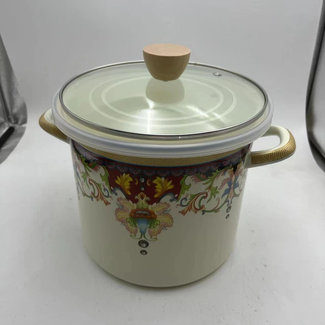 22cm【珍品】搪瓷高桶汤锅两个盖