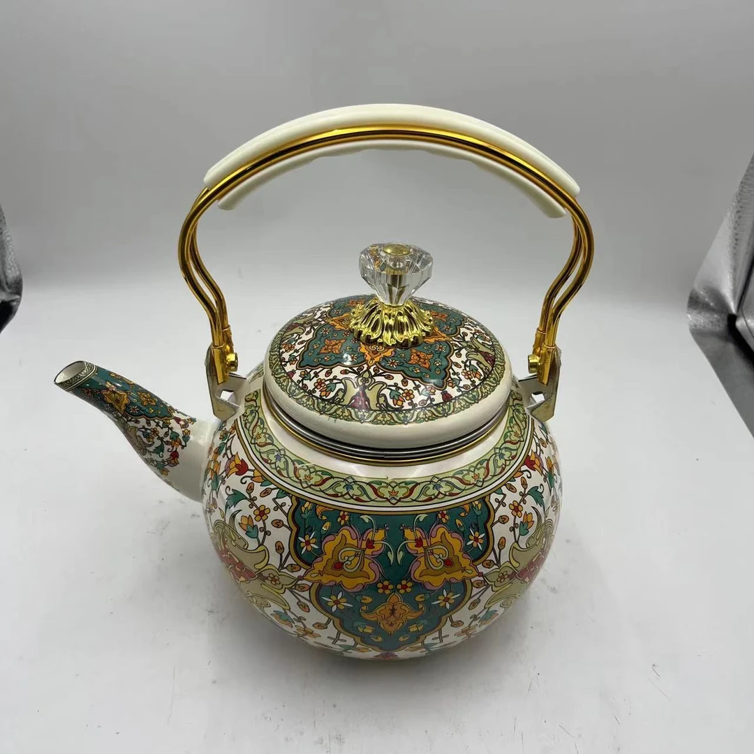 2.2L俄罗斯珐琅搪瓷烧水壶水晶盖带滤网