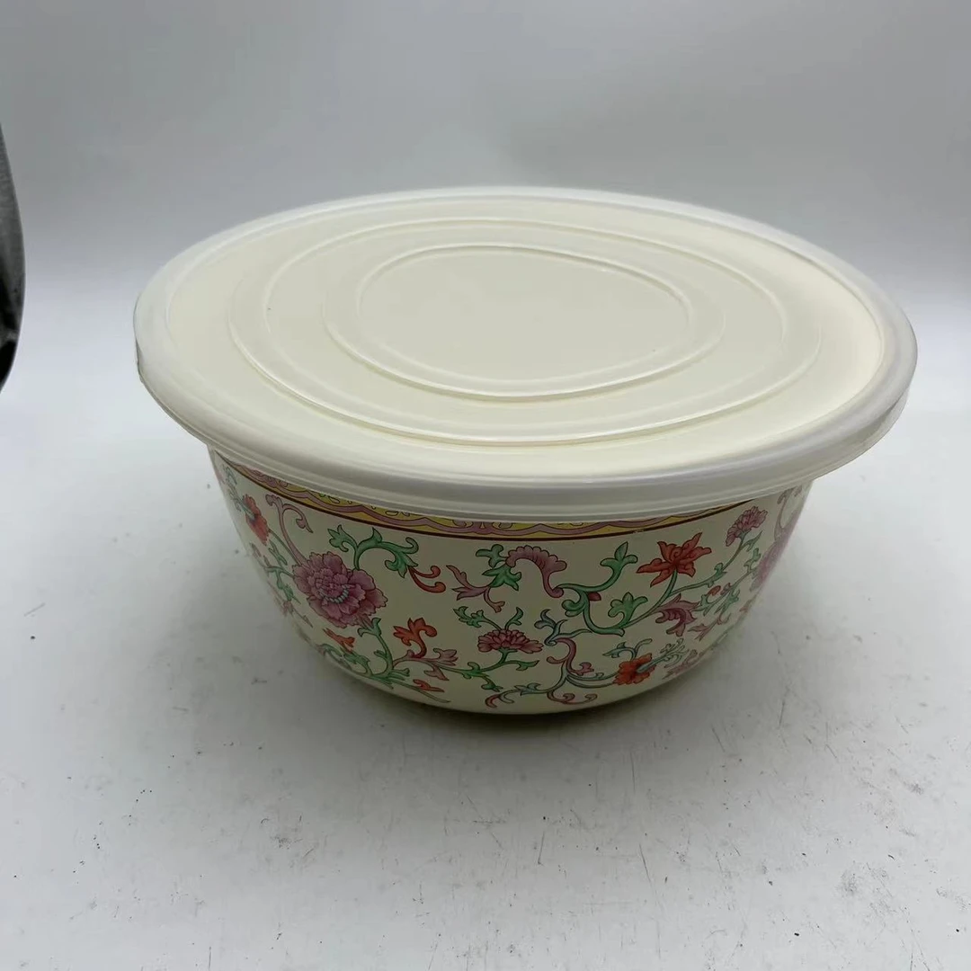 24cm【欧洲风情】搪瓷珐琅和面盆珐琅盆带盖子