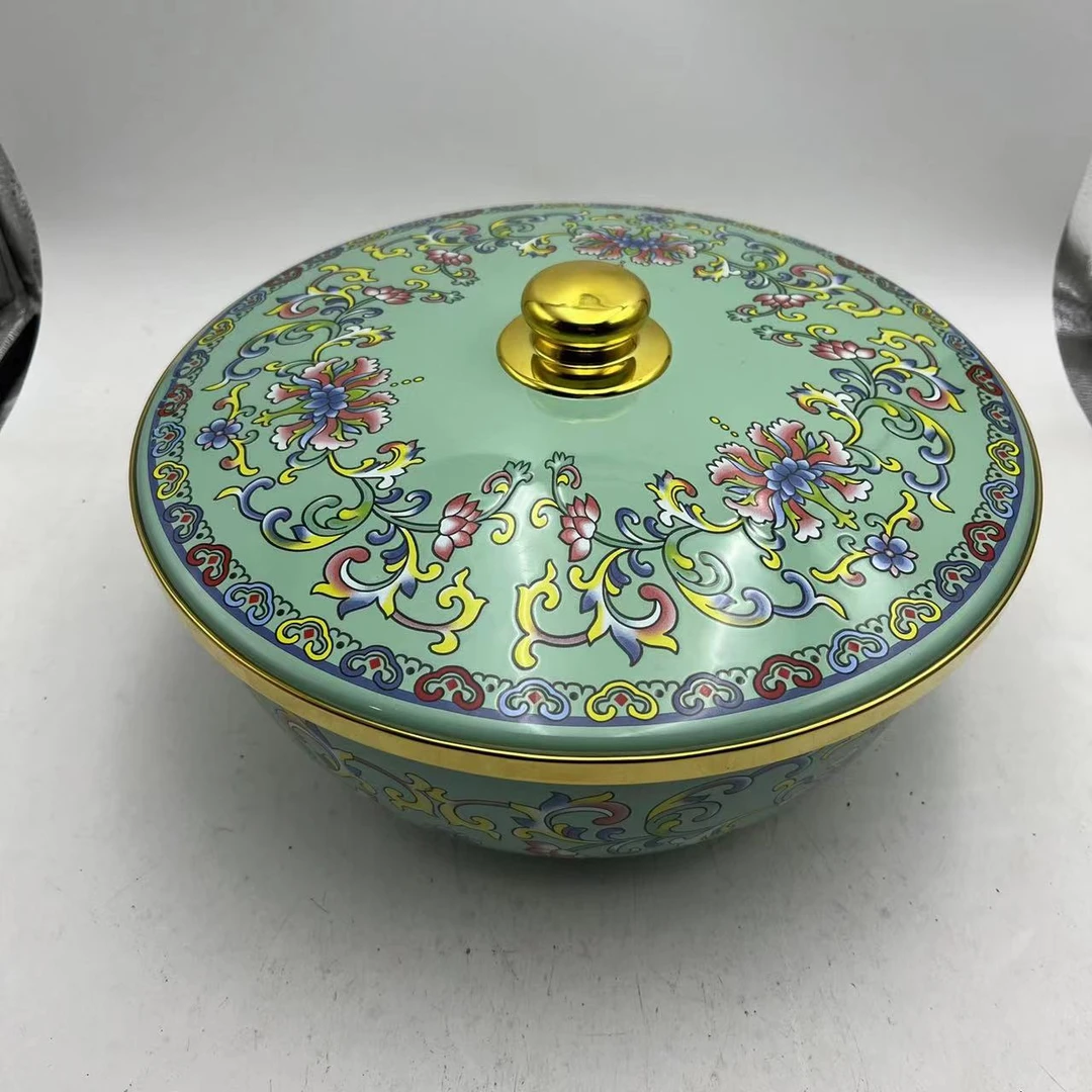 28.8cm【勾莲花】 搪瓷和面盆高定款金边搪瓷盖