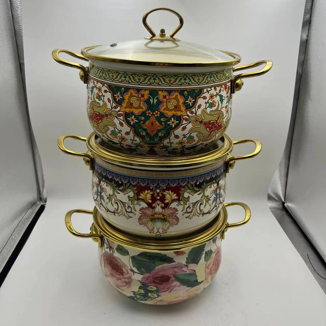 22cm【花色不挑】搪瓷珐琅汤锅煮锅炖锅 （一个装）