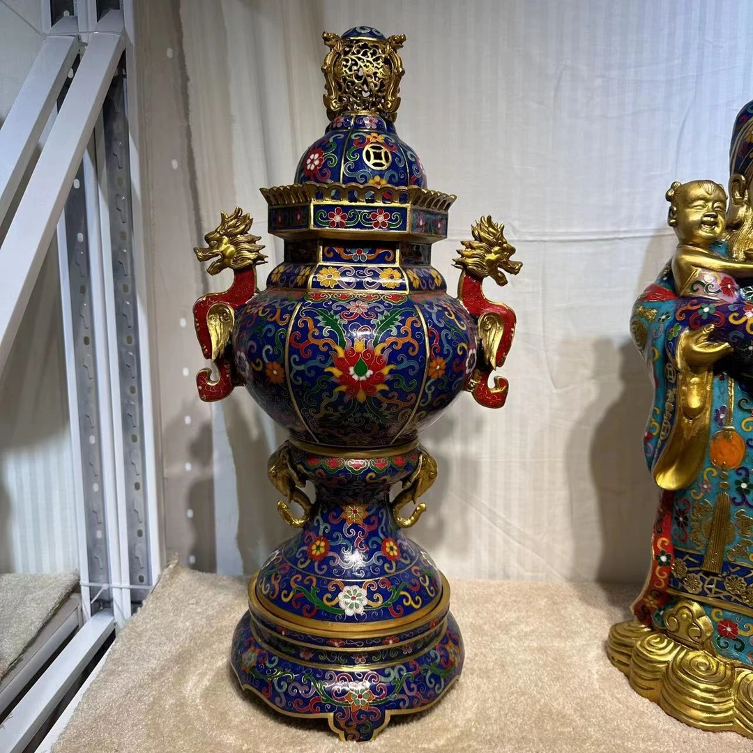 景泰蓝四件套六棱香炉一对