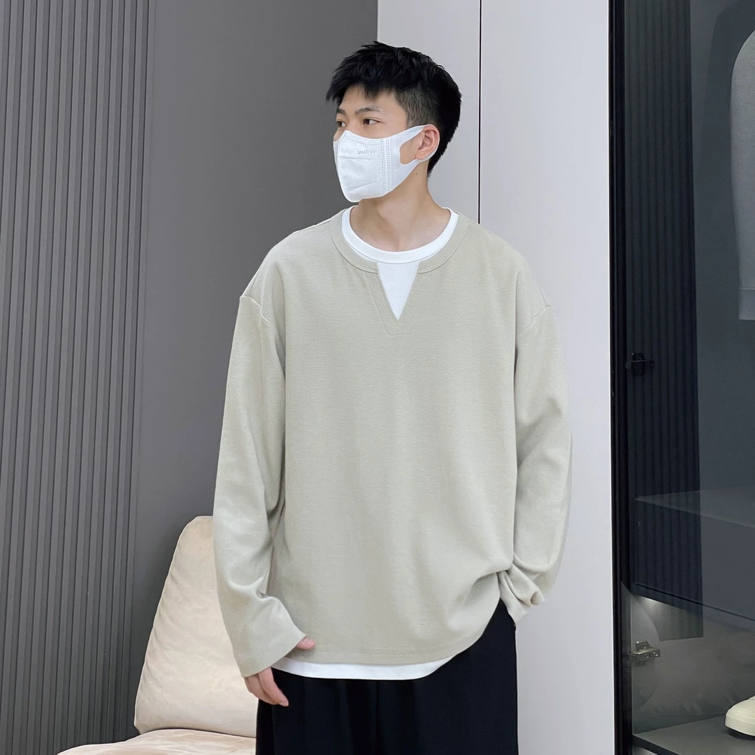 【早秋中性风】25年假两件设计款长袖卫衣打底男女同款情侣休闲慵懒