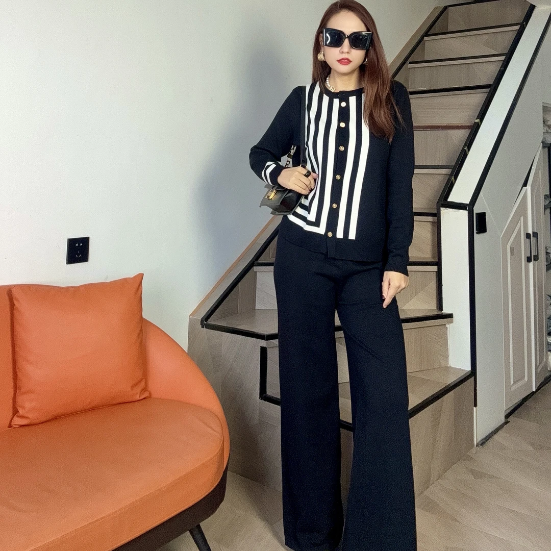 气质高弹高密设计感开衫外套阔腿裤两件套套装