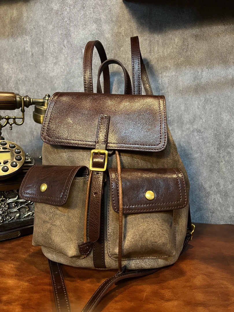 【三森印记】百搭女士通用款牛皮双肩包 便捷休闲时尚百搭出行包W82