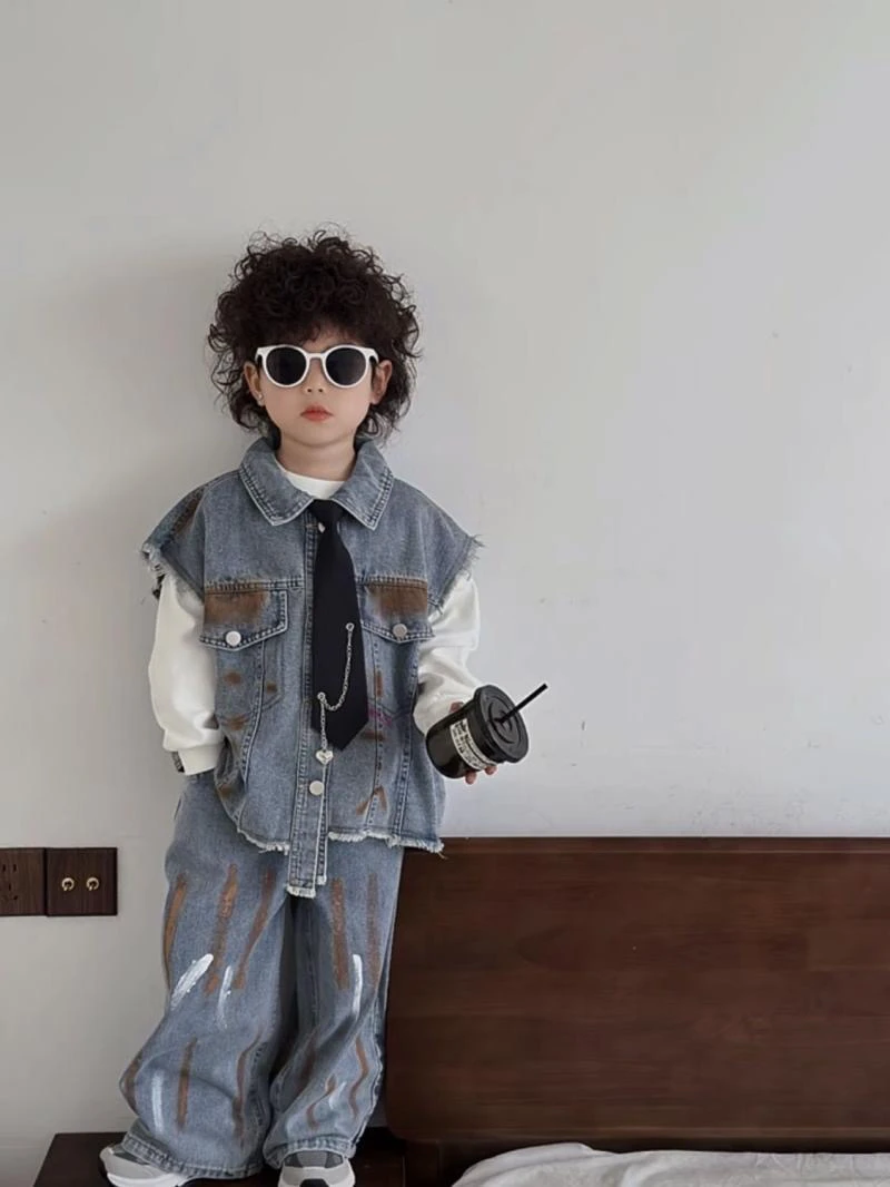 男童牛仔马甲春秋2024爆款洋气新款儿童休闲春季牛仔