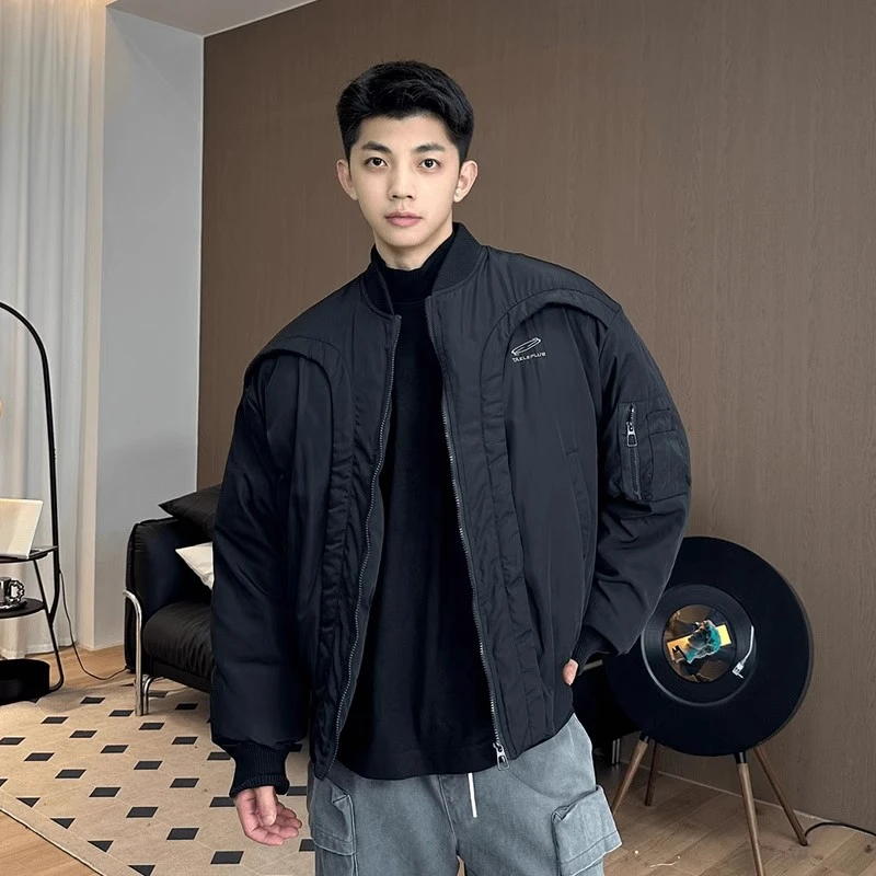 美式解构飞行员夹克棉服男冬季新款cleanfit弧形短款棒球服外套潮