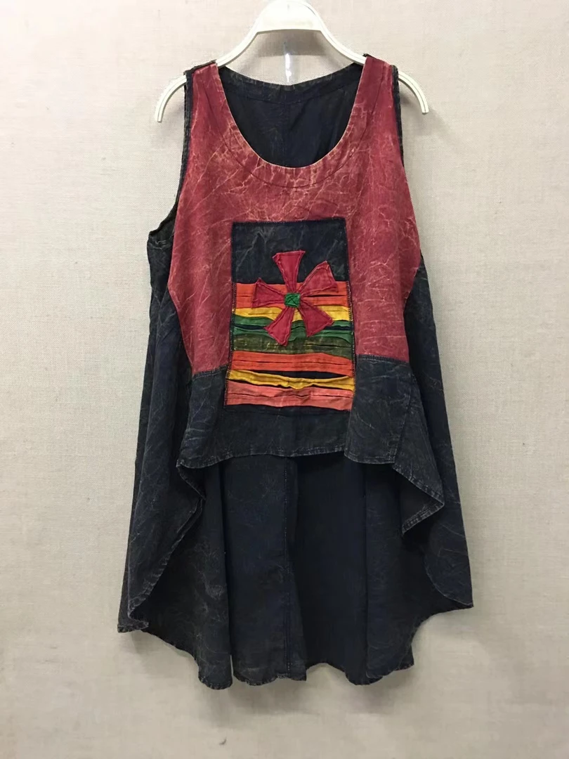 泰国拼布手工前短后长叠穿套头上衣