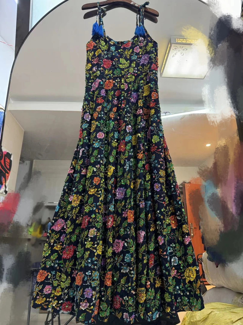 泰国手工重工钉珠长款连衣裙吊带裙