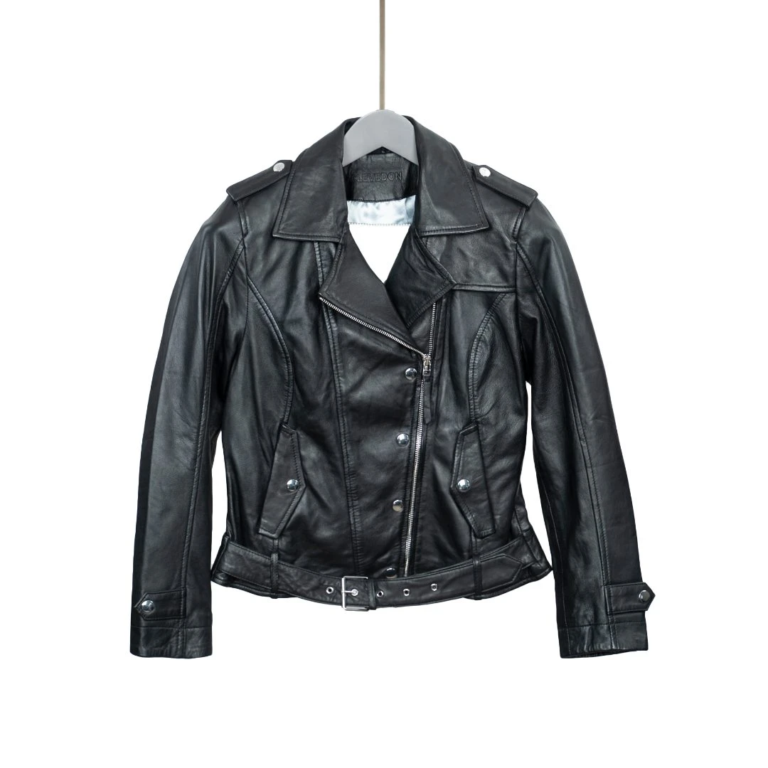 MarKhor JacKet 3036 女士机车双翻领腰带欧美真皮羊皮衣休闲外套