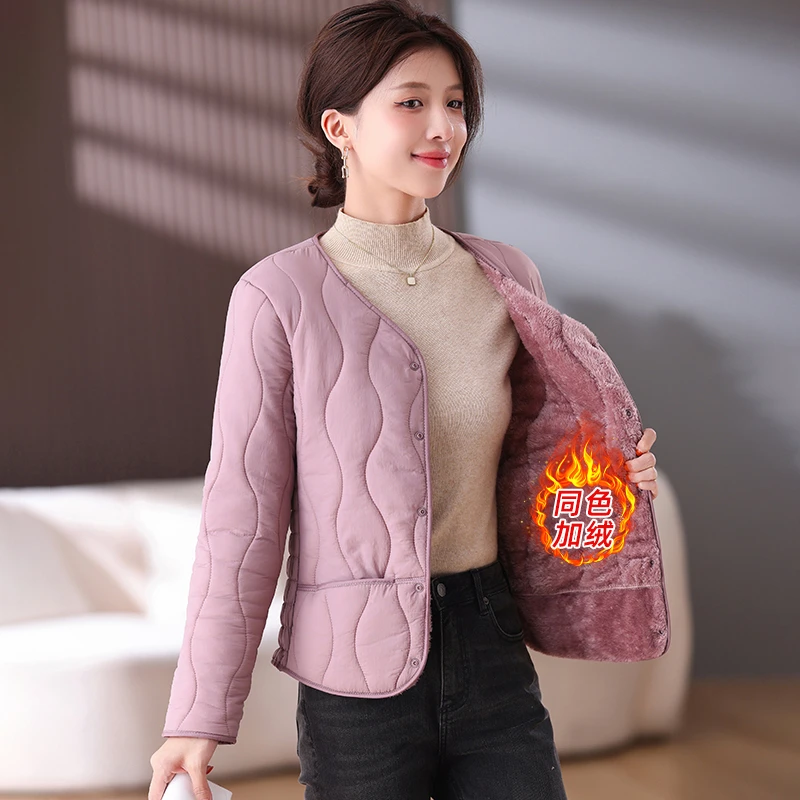 秋冬季棉服女加绒加厚修身显瘦内胆短款中老年内穿保暖妈妈装外套