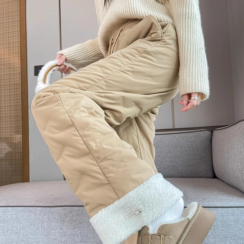 羊羔毛羽绒裤女冬外穿时尚2025新款抗寒零下40度极寒户外直筒棉裤