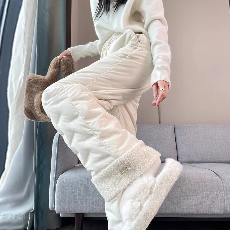 羊羔毛羽绒裤女冬季外穿2025新款东北零下40度直筒时尚洋气棉裤子