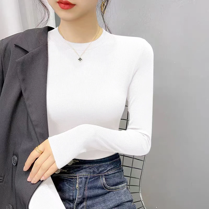2370基础款丁达尔穿搭长袖T恤2024早秋新款内搭圆领打底上衣