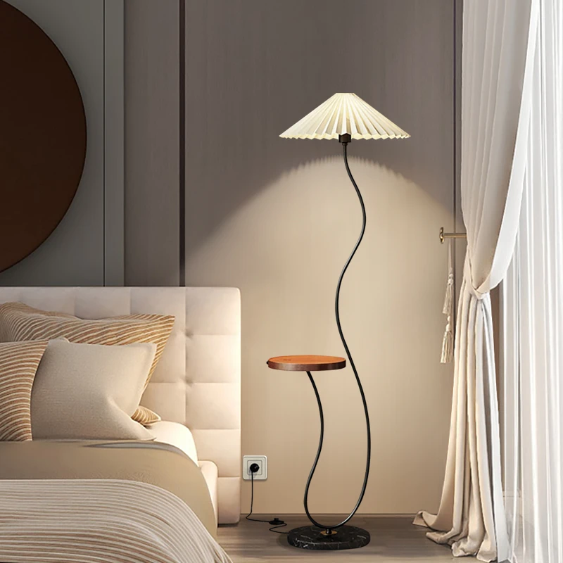 北欧智能床头柜百褶落地灯置物架一体书房沙发茶几台灯卧室氛围灯