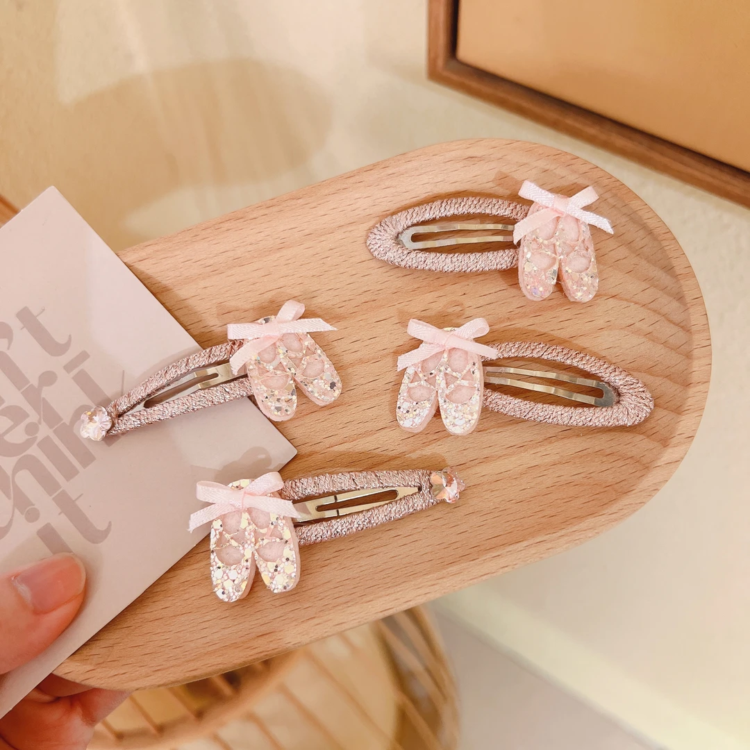 EF1209【满9.9发货】儿童粉色BB夹舞蹈鞋蝴蝶结兔兔发夹侧边夹发饰