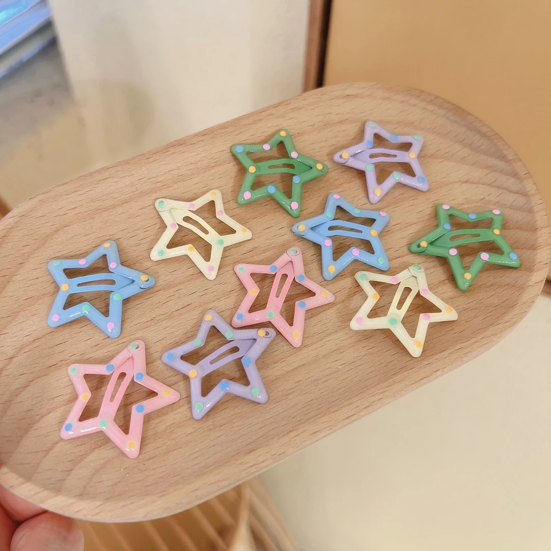 EF1364【满9.9发货】儿童可爱马卡龙色波点星星碎发夹侧边BB夹发饰