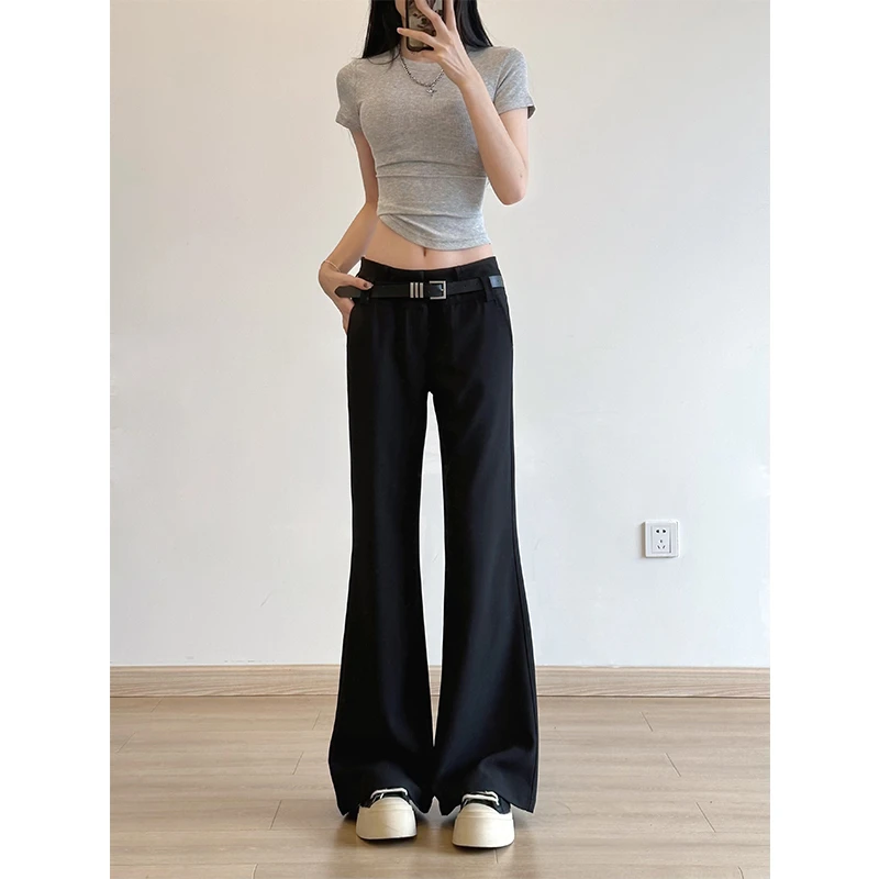 美式复古垂感阔腿微喇西裤宽松休闲拖地裤潮女Y144