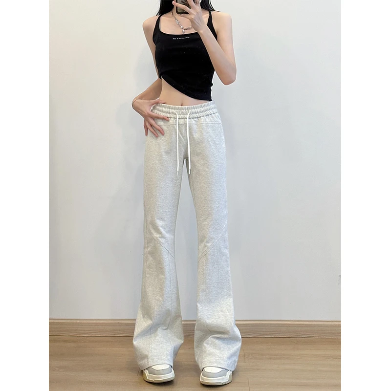 春季新款微喇叭裤显高显瘦垂感运动裤女拖地拼接休闲马蹄裤y155