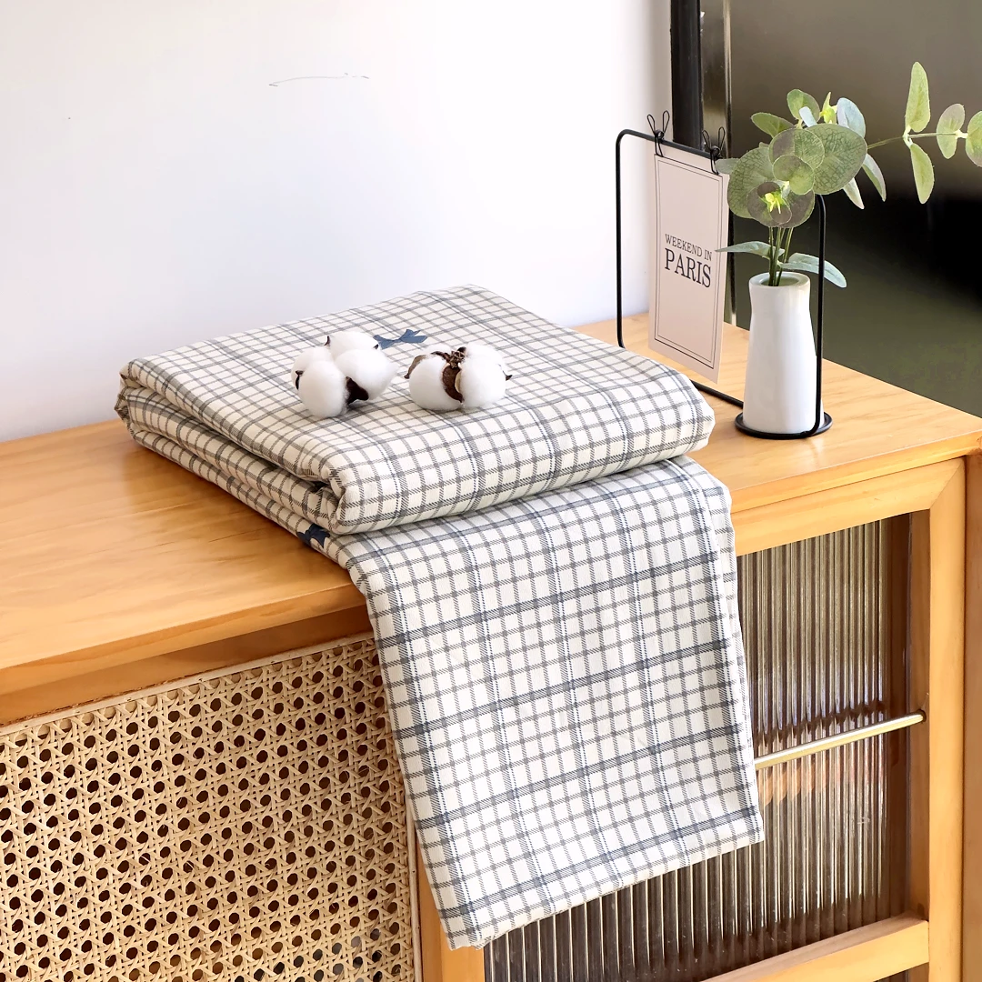 【京かわ会社】磨毛双层纱床单200*230cm灰小格