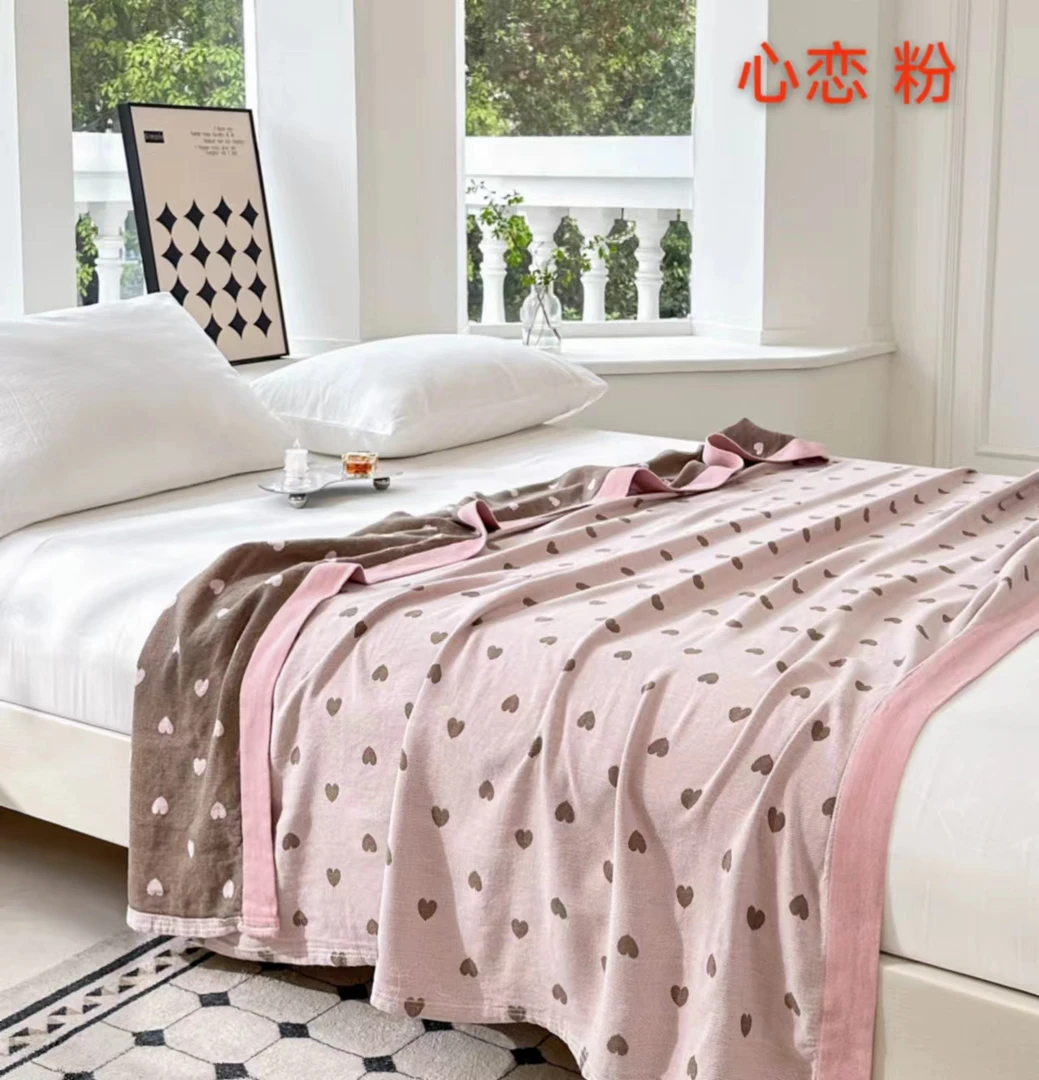 【京かわ会社】加厚纱布竹棉小花边款盖毯150*200cm心恋粉