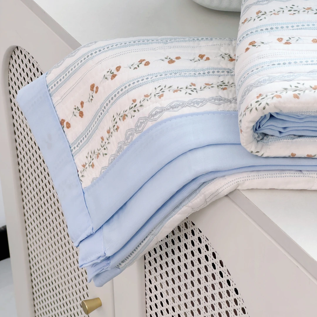 【京かわ会社】四季通用水洗棉床盖90*220cm蓝色花藤