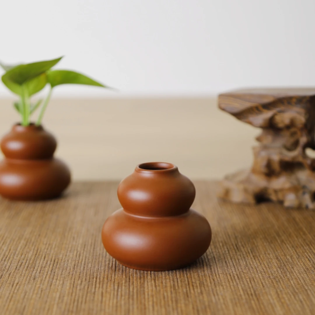 潮州朱泥葫芦盖置纯手工中式红泥壶盖托茶道配件精致茶器精美摆件