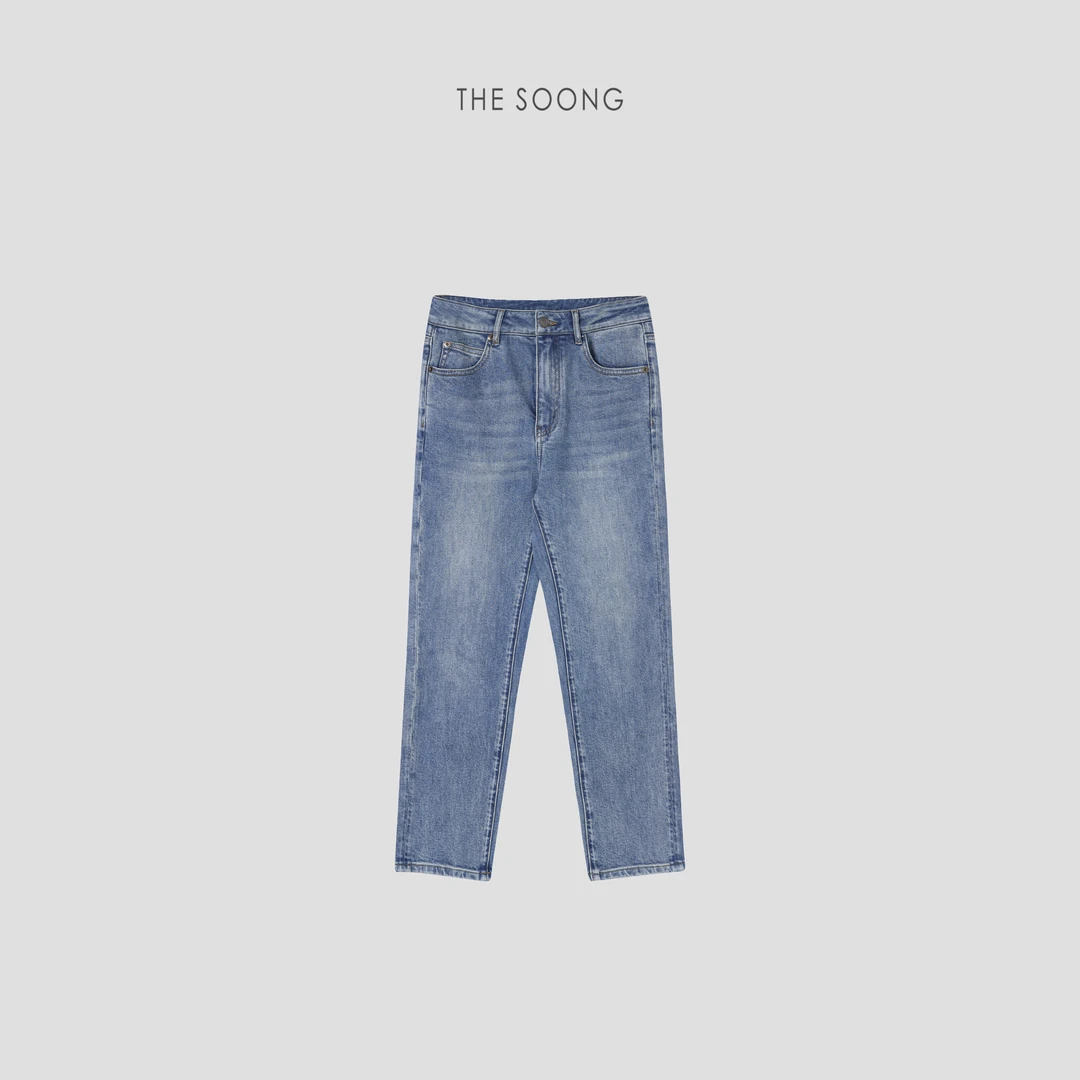 THESOONG|美产康龙丹宁’全条手擦马骝中腰微弹直筒牛仔裤HBNZ3948