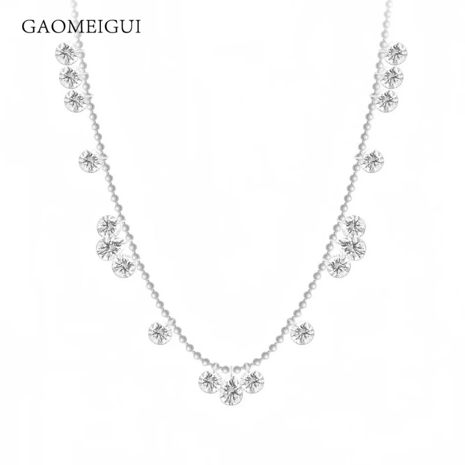 坠链均925银合成锆石 GAOMEIGUI新款【露珠项链】百搭气质爆闪A0108