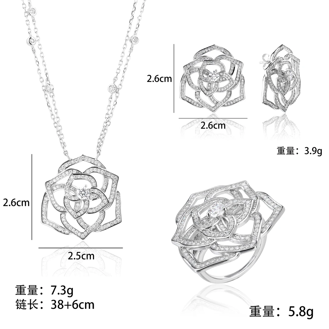 925银合成锆石戒指 GAOMEIGUI玫瑰系伯爵同款项链/耳环/戒指套装