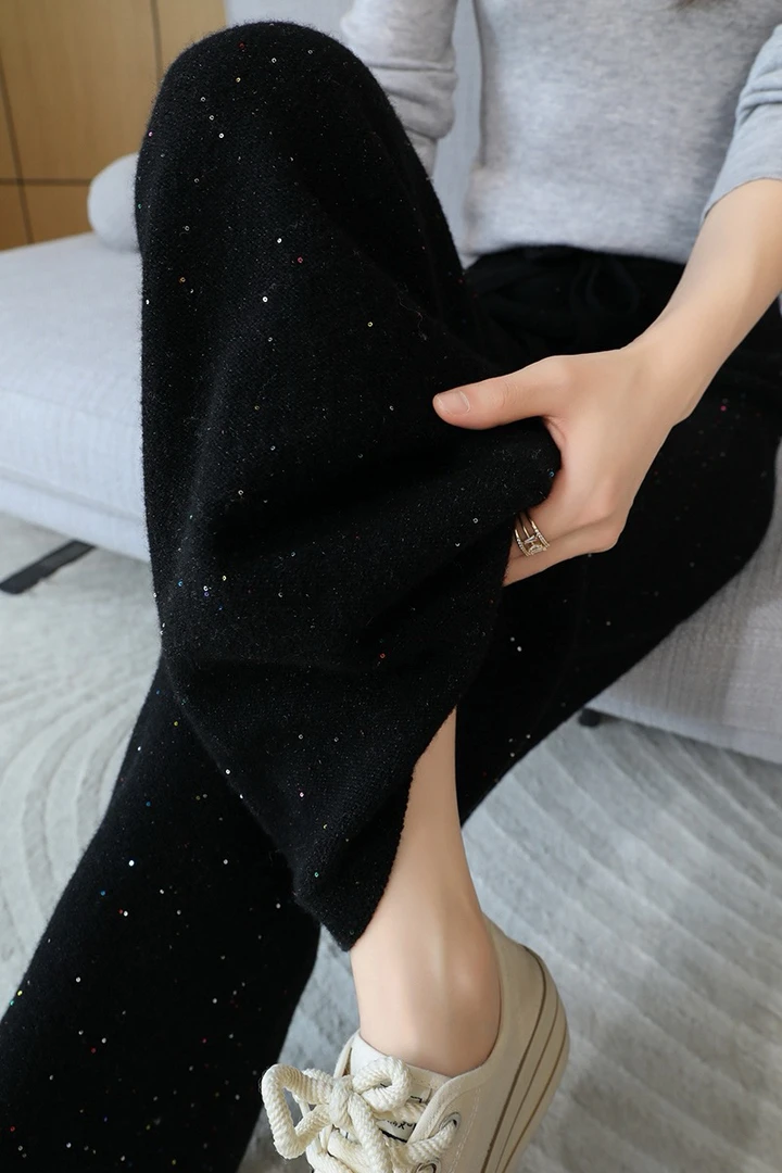 py2445已开价 满眼皆星河 ！100%羊毛阔腿裤 外穿羊毛裤针织休闲裤