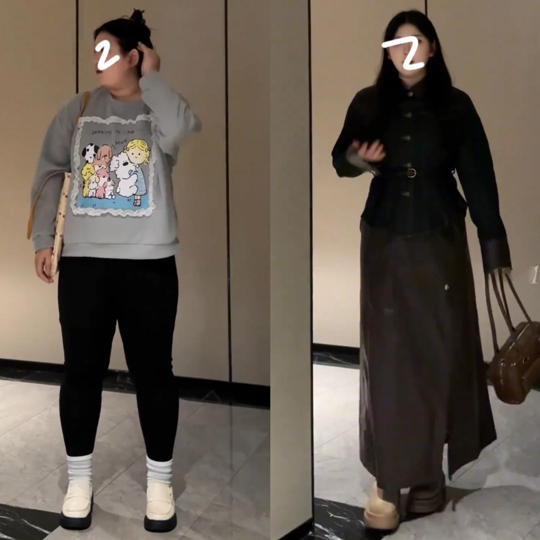 胖mm大码别致复古拼接设计牛仔外套气质高腰PU皮A字半身裙套装女