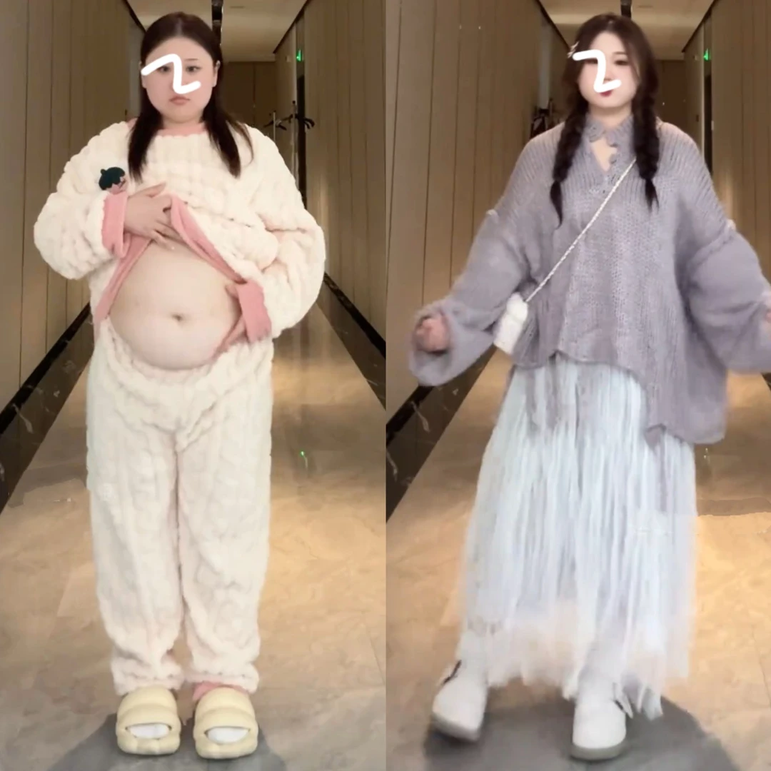 大码设计感不规则流苏长袖毛衣女慵懒风皱褶遮跨半身裙秋冬套装