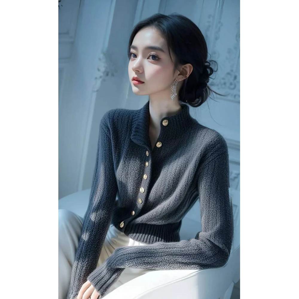 冬季爆款灰色半高领打底衫女独特超好看修身显瘦长袖上衣