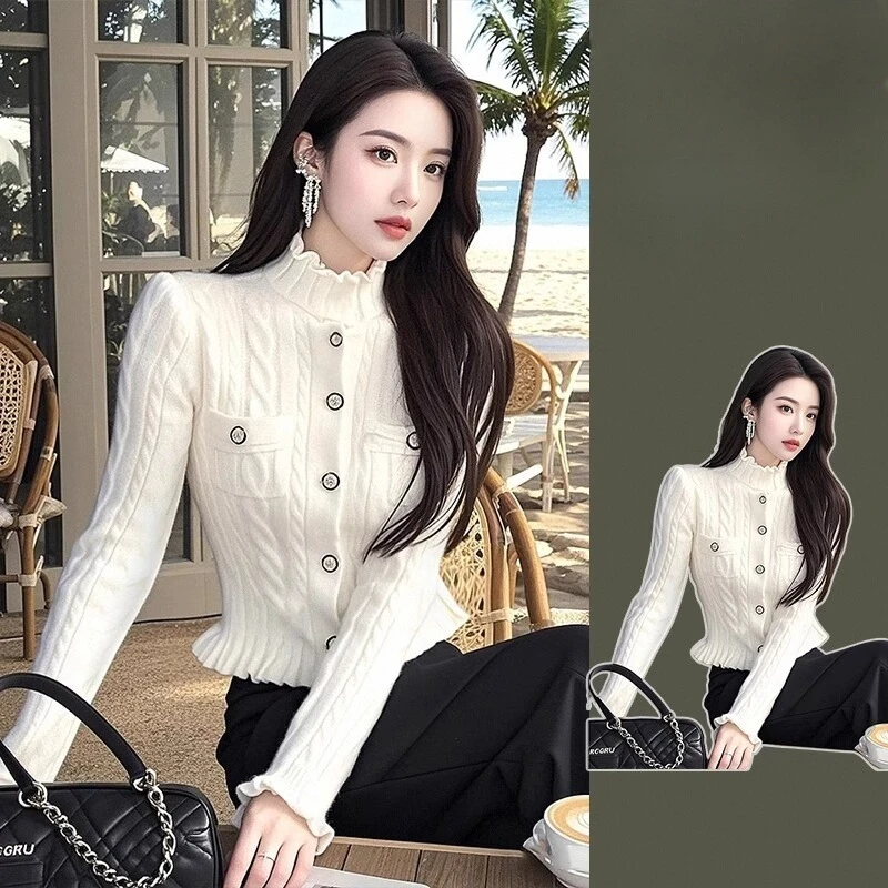 秋冬白色半高领毛衣针织衫女设计感小众白色甜辣妹超好看绝美上衣