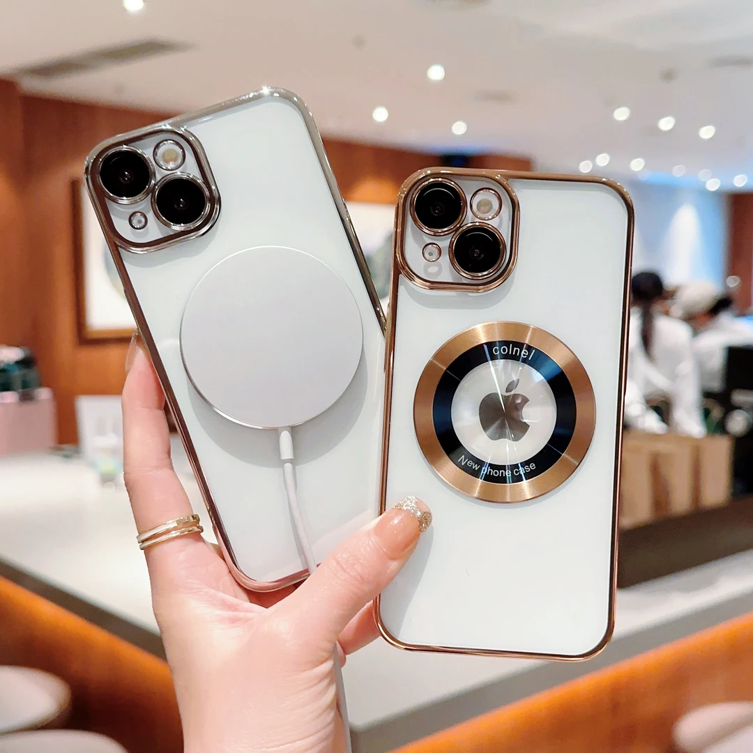 磁吸苹果手机壳iphone15电镀14promax全包13带镜头膜12漏标透明壳