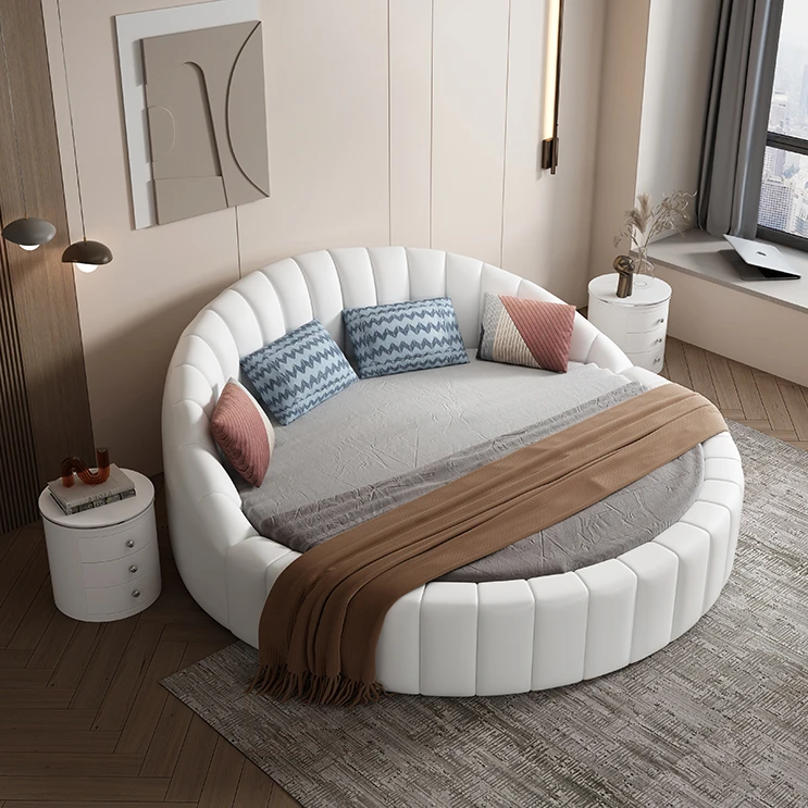 豪华大圆床创意圆形婚床浪漫公主卧双人现代儿童真皮情侣民宿酒店
