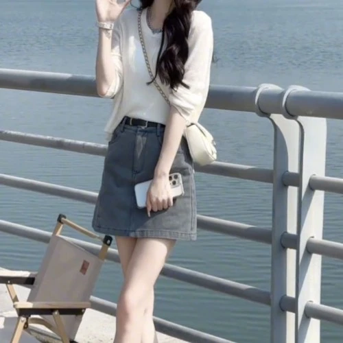 夏季防晒针织衫上衣洋气半身裙小个子套装高贵上档次网红爆款女装