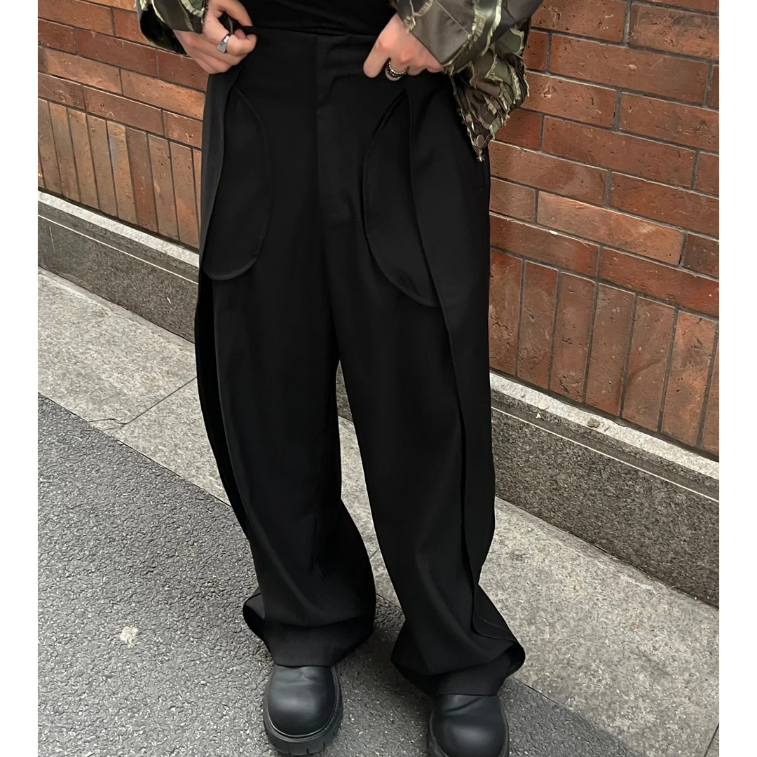 【黑标工艺西裤】多褶活叶设计师高级时尚黑咖色西裤宽松垂感阔腿裤