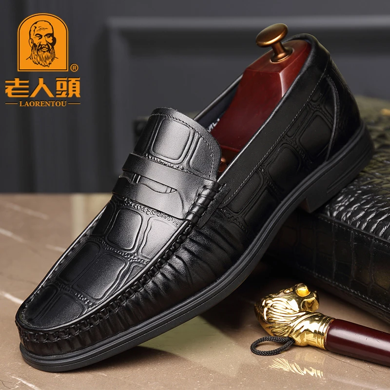 老人头2024秋季新款男鞋头层牛皮商务软底软皮福乐鞋套脚真皮皮鞋