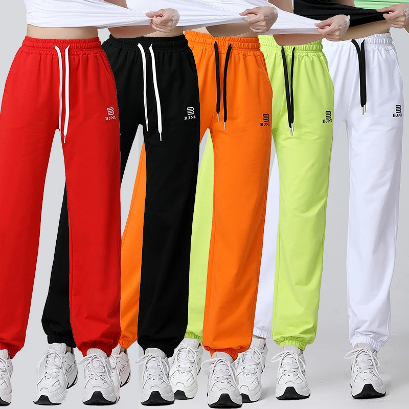 2025夏季新款刺绣收口长裤跑步运动裤健身裤广场舞蹈裤BJNL