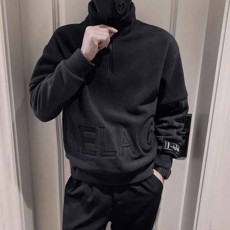 网红颗粒绒卫衣男ins潮牌秋冬季半高领外套潮流简约百搭帅气上衣