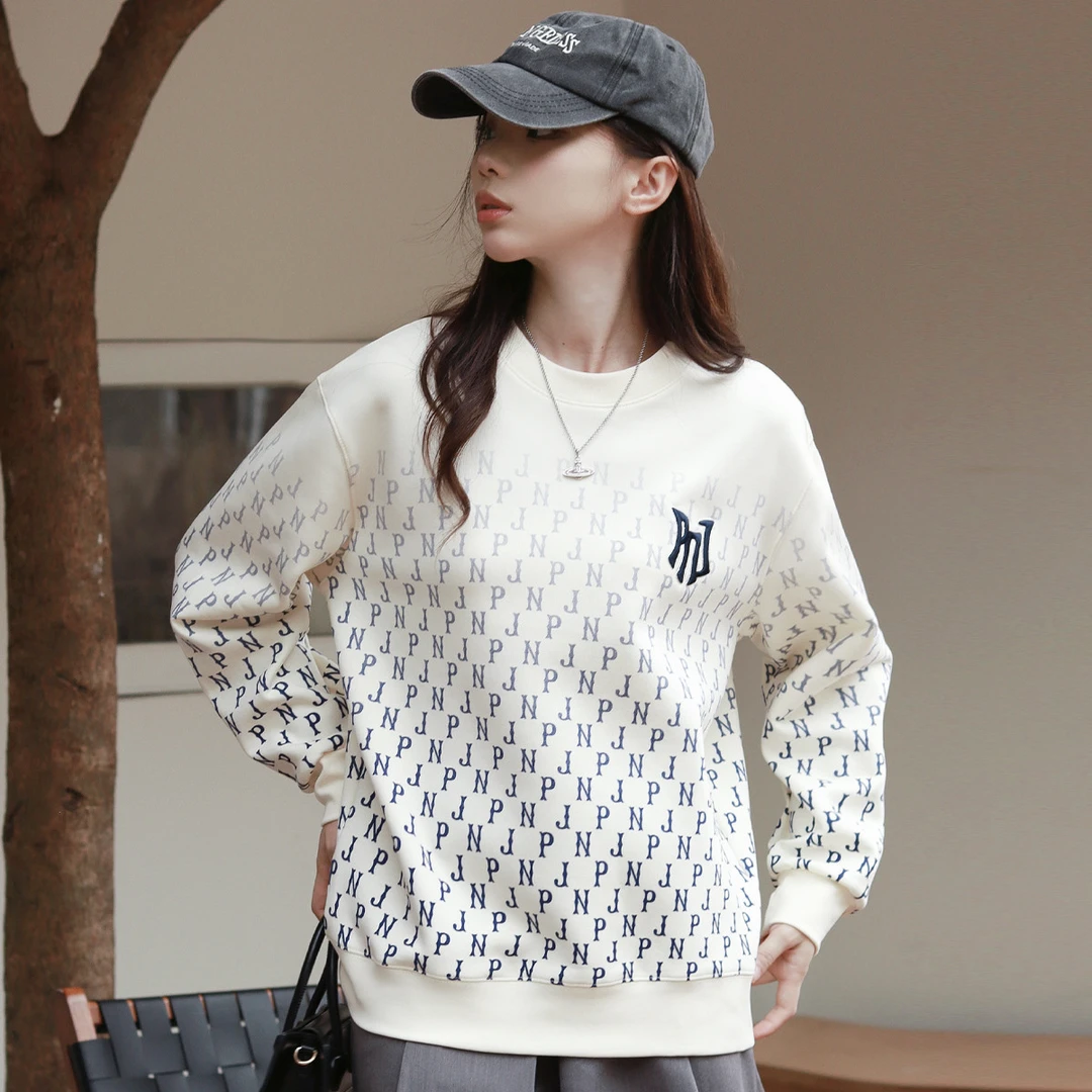 PNJ卫衣长袖宽松百搭印花休闲圆领渐变春季上衣韩版情侣装时尚潮