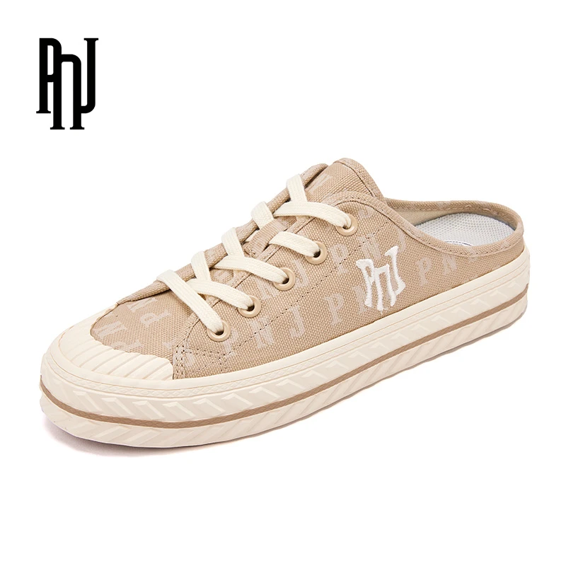 PNJ半拖帆布鞋女鞋百搭夏季透气厚底时尚韩版轻便平底半拖布鞋女