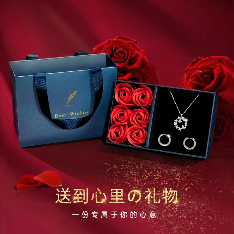 吊坠925银 新中式耳扣女花朵项链金箍棒耳圈简约设计送女朋友礼物