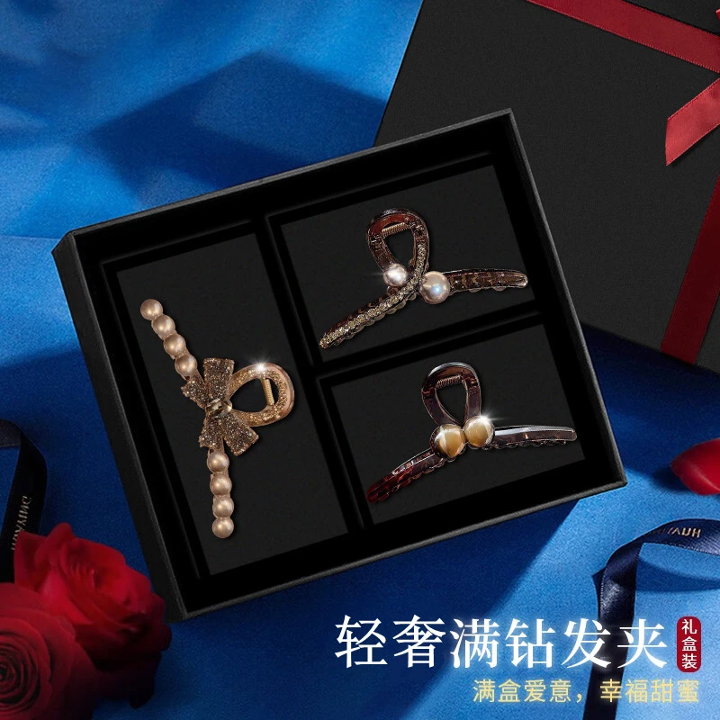 2025新款头饰咖色抓夹高贵上档次抓夹生日礼物礼盒送老婆