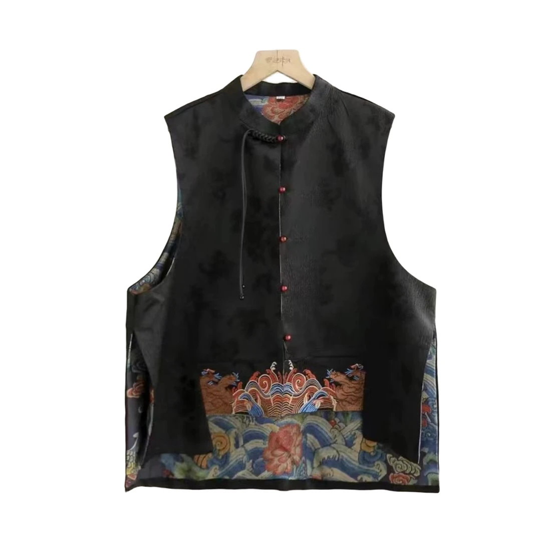 915款女士提花复古宽松民族风无袖妈妈装百搭时尚洋气马甲背心