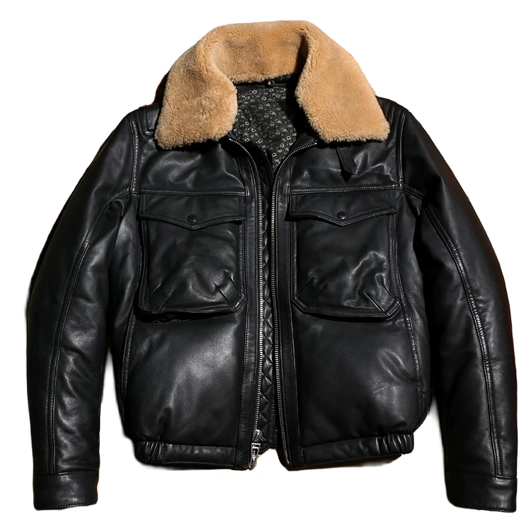 【0.8mm意产无涂绵羊皮】英伦风新冬季男短款加厚毛领羽绒服