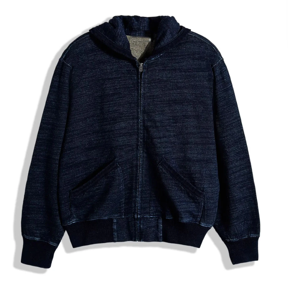 双R Indigo Full-Zip Hoodie 靛蓝复古连帽拉链卫衣外套Y
