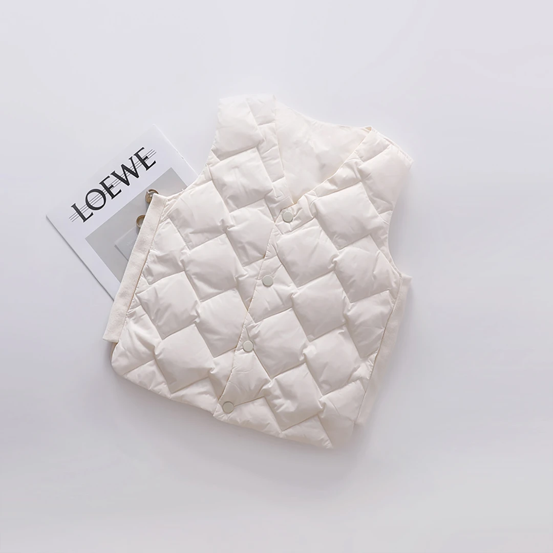 媛媛公主【米色】新国标白鸭绒菱形格羽绒马甲 13311L149